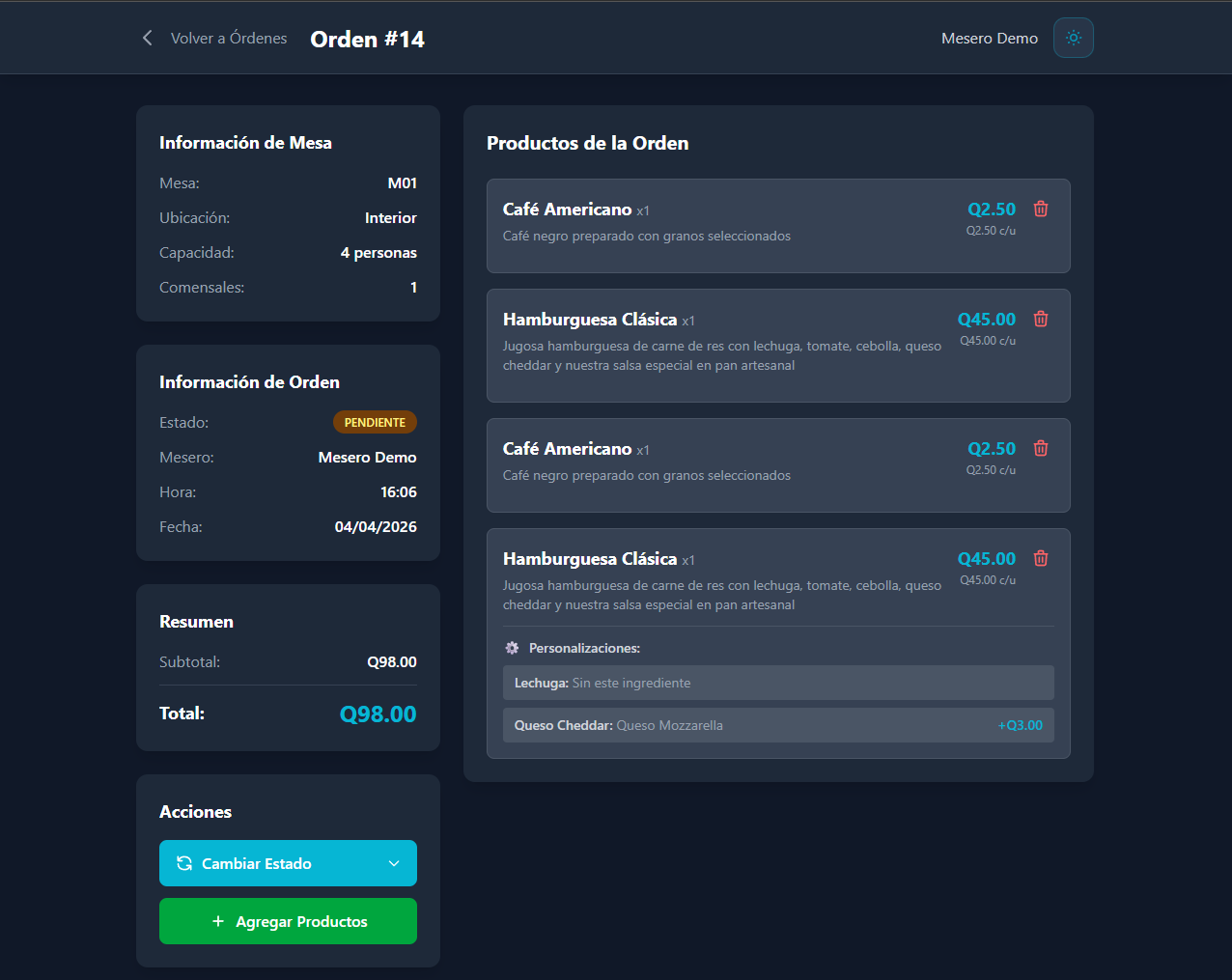 Gestión de órdenes y comandas